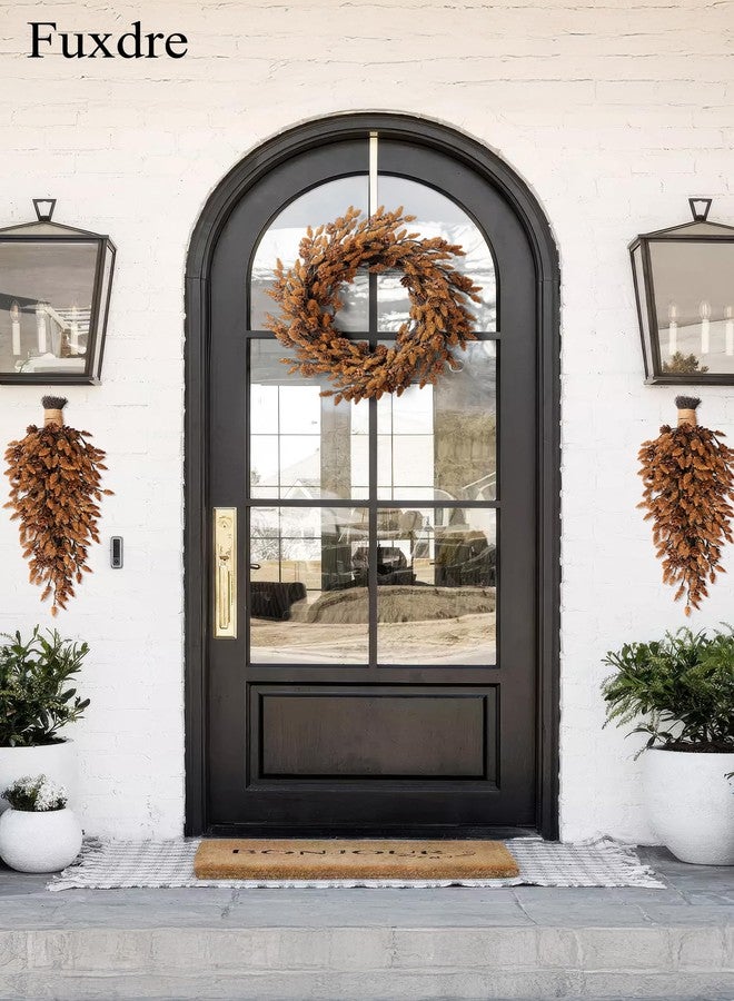 Fuxdre Fall Wreath 16inch Autumn Door Wreaths with Brown Pinecone for Christmas or Fall Decor, Farmhouse Wreath Decor for Indoor Outdoor Window Wall Christmas Decor - Image 3